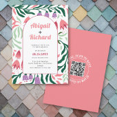 Invitation Boho arch branches rétro, fleurs code QR mariage