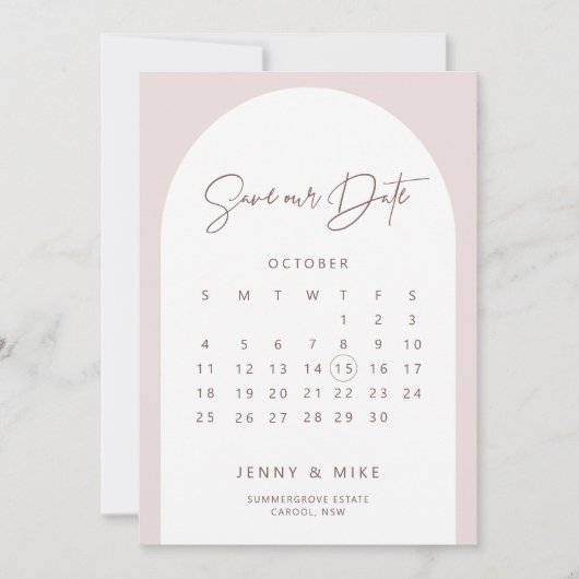 Invitation Boho Arch Calendrier Enregistrer la date Invitatio (Devant)