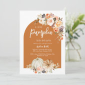 Invitation Boho Arch citrouille brûlé baby shower orange (Debout devant)