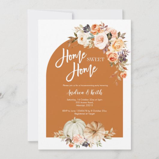 Invitation Boho Arch citrouille de l'automne (Devant)