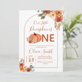 Invitation Boho Arch Citrouille orange brûlé 1er anniversaire (Debout devant)