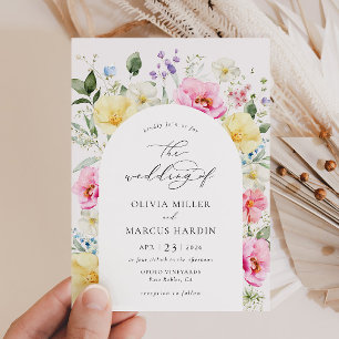 Invitation Boho Arch Colorful Floral Spring Mariage élégant