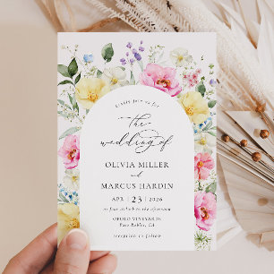 Invitation Boho Arch Colorful Floral Spring Mariage élégant