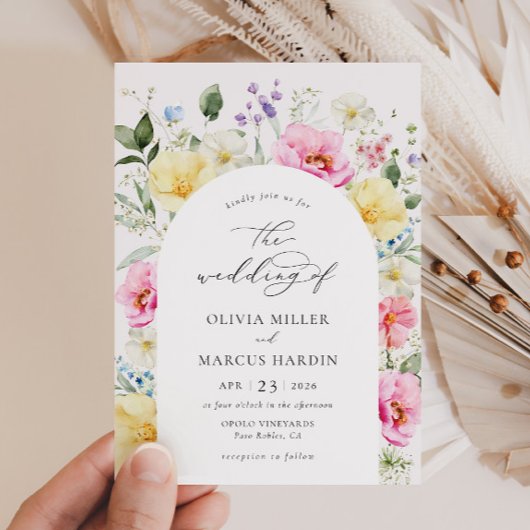 Invitation Boho Arch Colorful Floral Spring Mariage élégant