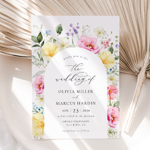 Invitation Boho Arch Colorful Floral Spring Mariage élégant