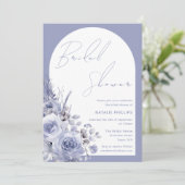 Invitation Boho Arch Dusty Blue Floral Fête des mariées (Debout devant)