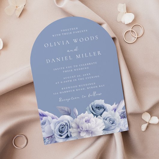 Invitation Boho Arch Dusty Blue Floral Mariage