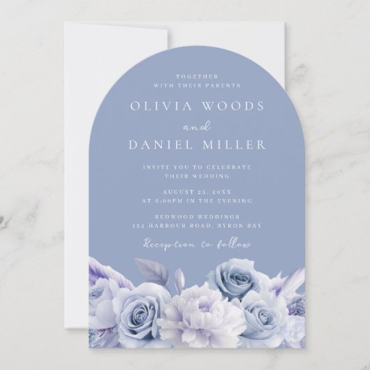 Invitation Boho Arch Dusty Blue Floral Mariage (Devant)