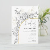 Invitation Boho Arch Élégant Floral Or Fête des mariées moder (Debout devant)