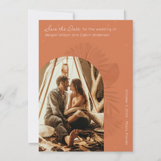 Invitation Boho Arch et Palm Terracotta Enregistrer la date (Devant)