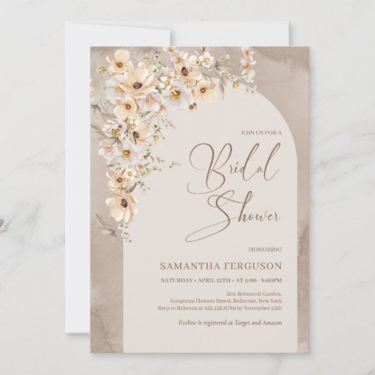 Invitation Boho Arch Été Neutre Fleur sauvage Rustique (Devant)