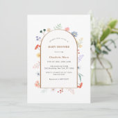 Invitation Boho Arch Fleur sauvage Baby shower à cadre floral (Debout devant)