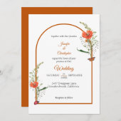Invitation Boho Arch Fleur sauvage Orange Mariage (Devant / Derrière)
