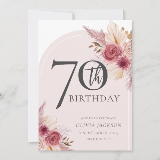 Invitation Boho Arch Fleurs roses Week-end Anniversaire (Devant)