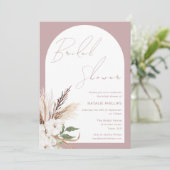 Invitation Boho Arch Floral Dusty Rose Fête des mariées Blush (Debout devant)