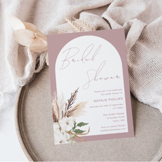 Invitation Boho Arch Floral Dusty Rose Fête des mariées Blush