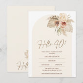 Invitation Boho Arch Floral Pampas Herbe Bonjour 40 Anniversa (Devant / Derrière)
