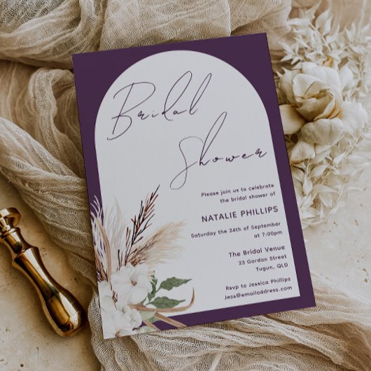 Invitation Boho Arch Floral Purple Plum Bridal Shower