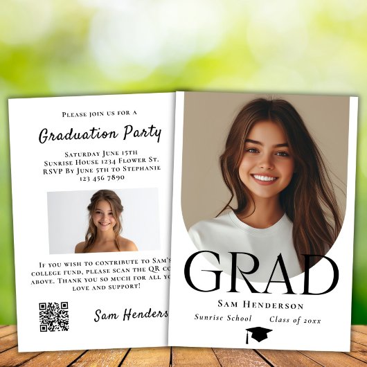 Invitation Boho Arch Graduation College Fund QR Code