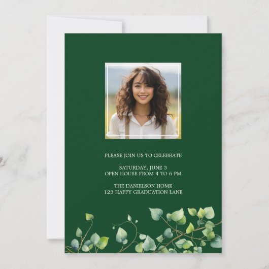 Invitation Boho Arch Ivy Forest Green Graduation (Dos)