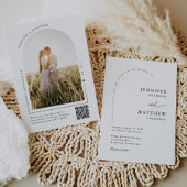 Invitation Boho Arch Mariage simple avec RSVP QR Code