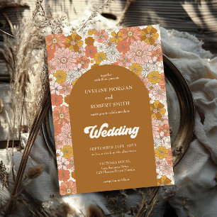 Invitation Boho arch marron orange et ivoire fleurs