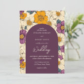 Invitation Boho arch mauve oranges et ivoire fleurs (Debout devant)
