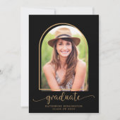 Invitation Boho Arch Minimaliste Black Gold Photo Graduation (Devant)