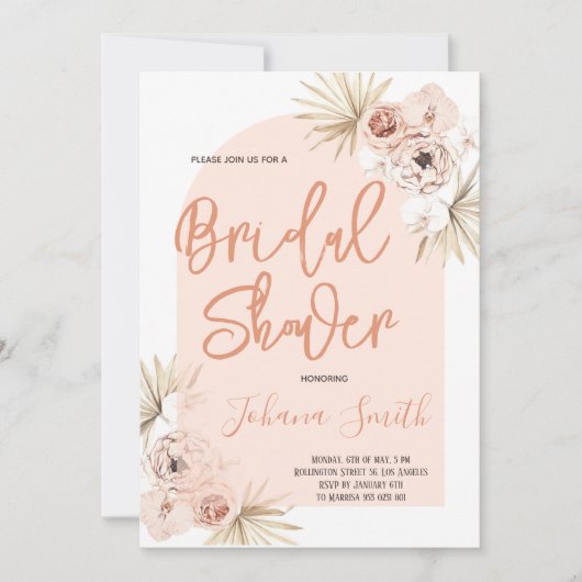 Invitation Boho Arch Moderne Floral Douche nuptiale Invitatio (Devant)
