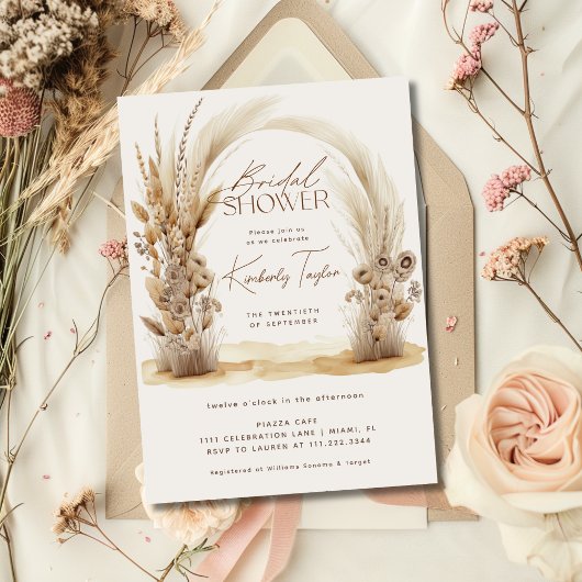 Invitation Boho Arch Pampas Grass Fête des mariées Florale