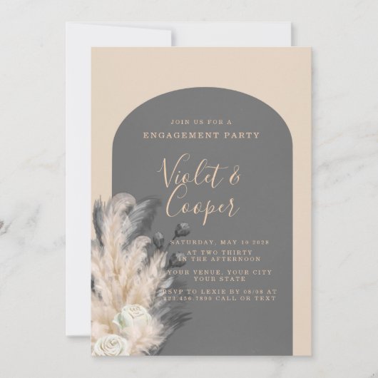 Invitation Boho Arch Pampas Partie d'engagement Floral Grass (Devant)