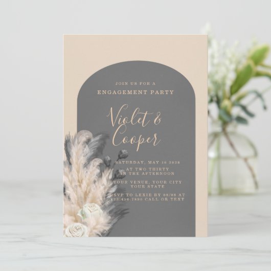 Invitation Boho Arch Pampas Partie d'engagement Floral Grass (Debout devant)