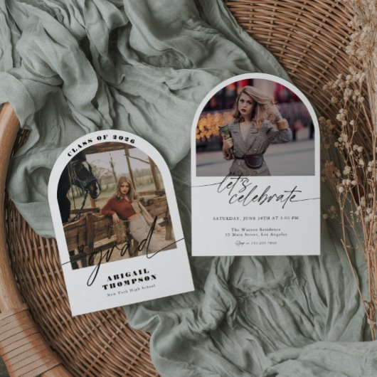Invitation Boho Arch Photo Moderne Écriture Graduée