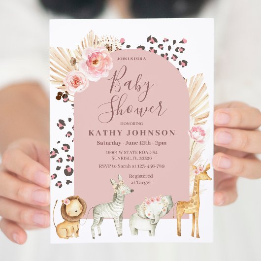 Invitation Boho Arch Safari Jungle Animaux Baby shower Invit