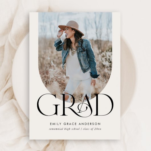 Invitation Boho Arch Simple Trois Photo Graduation Budget