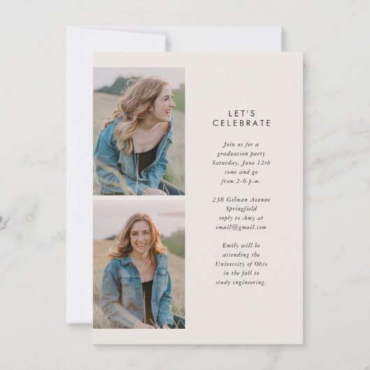 Invitation Boho Arch Simple Trois Photo Graduation Budget (Dos)