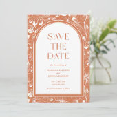 Invitation Boho Arch Terra Cotta Enregistrer la date (Debout devant)