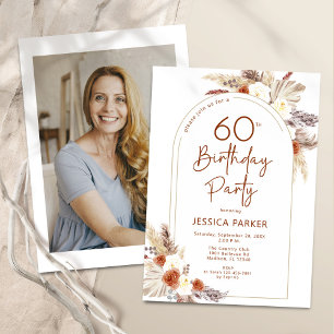 Invitation Boho Arch Terracotta Photo 60e anniversaire