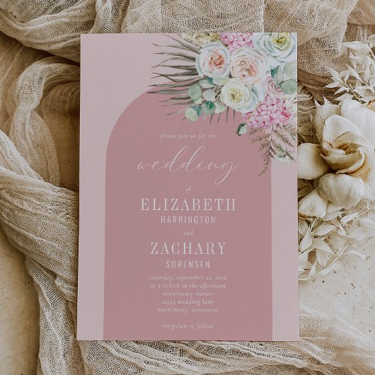 Invitation Boho Arch Tropical Floral Dusty Rose Mariage