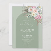 Invitation Boho Arch Tropical Floral Sage Green Mariage (Devant)