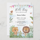 Invitation Boho Arch Végétal Bois Baby shower Animaux (Devant)