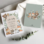 Invitation Boho Arch Végétal Bois Baby shower Animaux<br><div class="desc">Cette élégante invitation au baby shower présente une arche de saumonier moderne ornée d'une douce verdure d'aquarelle et d'adorables animaux des bois. Convient à la fois pour le baby shower garçon et fille.</div>