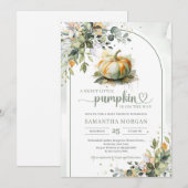 Invitation Boho arche aquarelle verte citrouille eucalyptus o (Devant / Derrière)