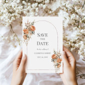 Invitation Boho Arche de fleurs séchées corail et pêche, Save