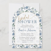 Invitation Boho Arched Fête des mariées Dusty Blue Floral (Devant)