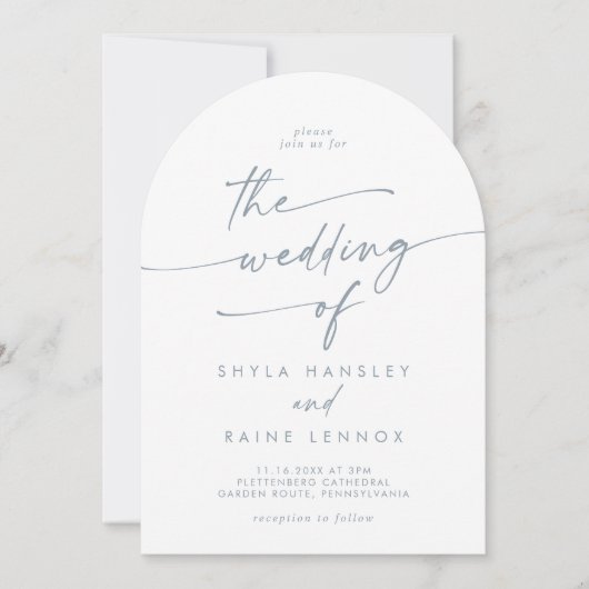 Invitation Boho Ardoise Bleu Photo QR Code Arch Mariage (Devant)