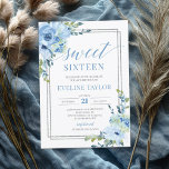 Invitation Boho argent géométrique bleu sweet sixteen floral<br><div class="desc">Boho argent géométrique bleu floral sweet sixteen invitation,  Contactez-moi pour les articles correspondants ou pour la personnalisation,  Roses Blush ©</div>