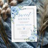 Boho argent géométrique bleu sweet sixteen floral