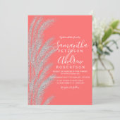 Invitation Boho argent pampas herbe corail blanc mariage (Debout devant)