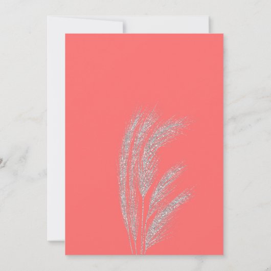 Invitation Boho argent pampas herbe corail blanc mariage (Dos)